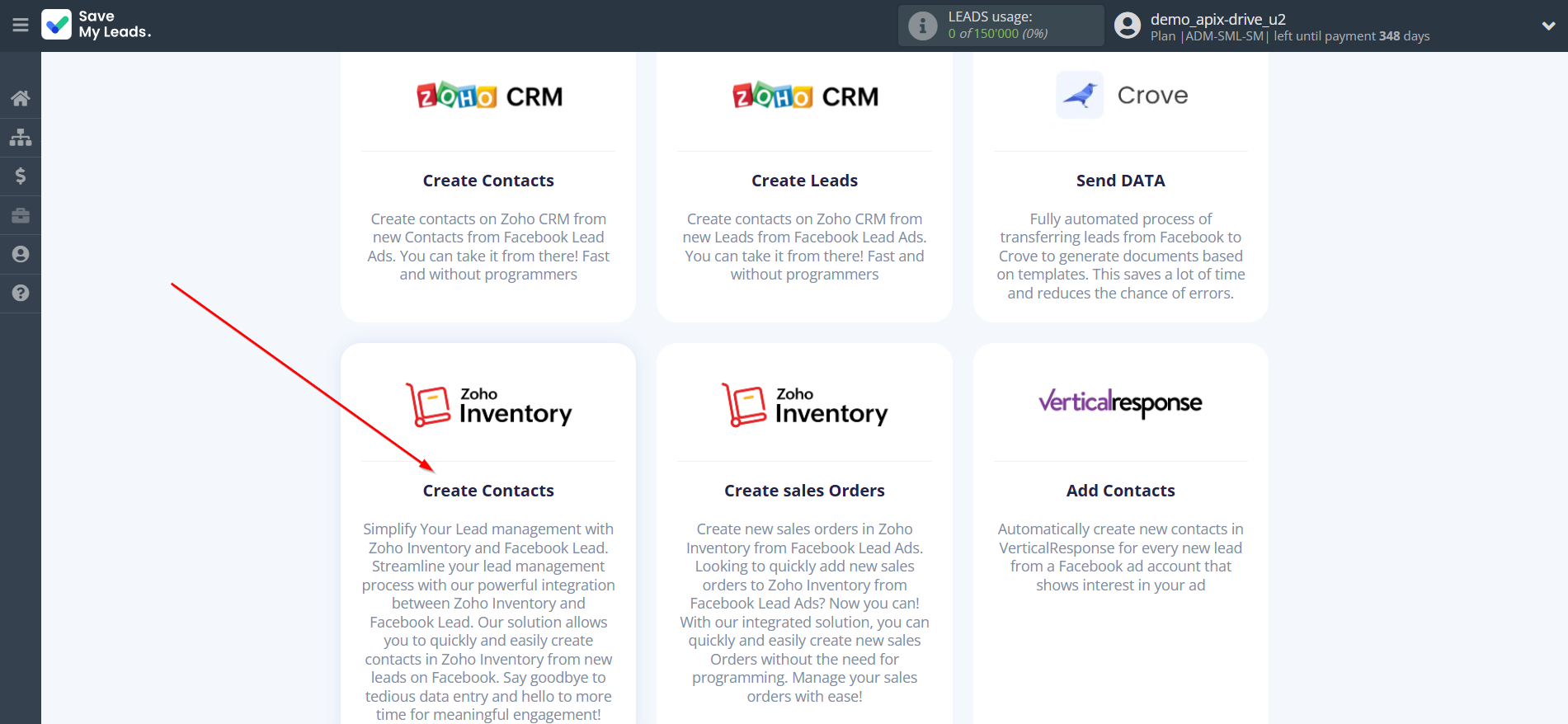How to Connect Facebook with Zoho Inventory Create Contacts | Data Destination system selection How to Connect Facebook with Zoho Inventory Create Contacts | Data Destination system selection