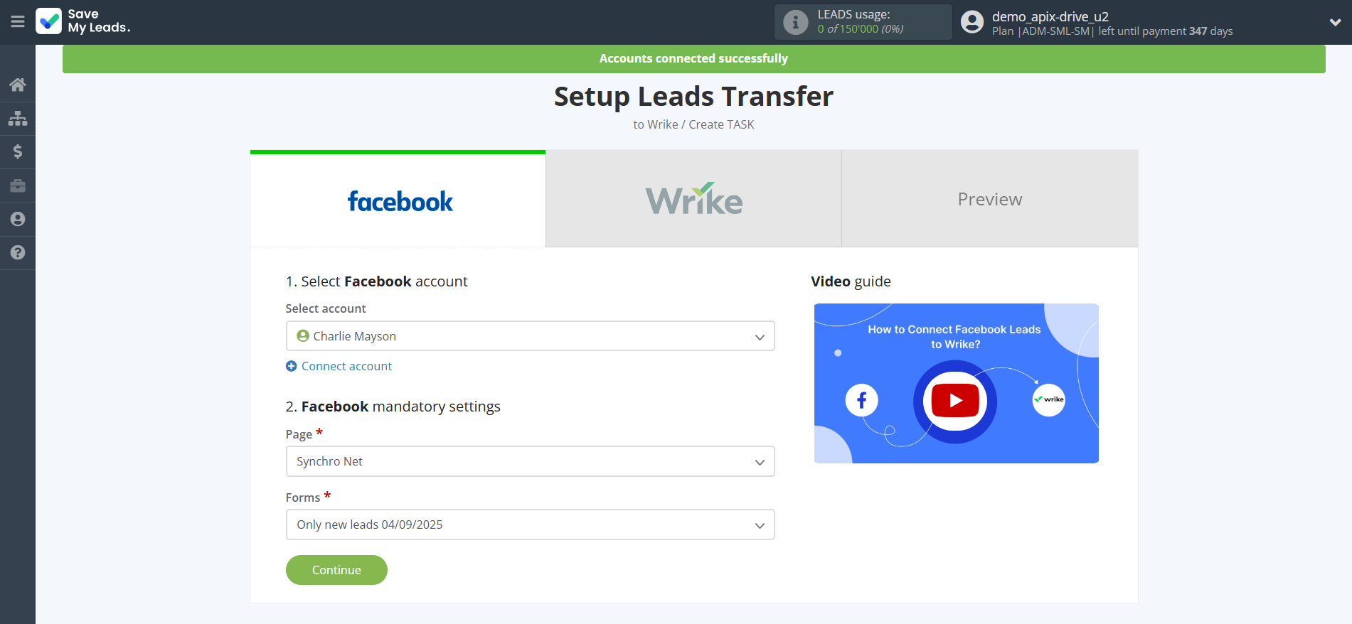 How to Connect Facebook with Wrike | Data Source account connection