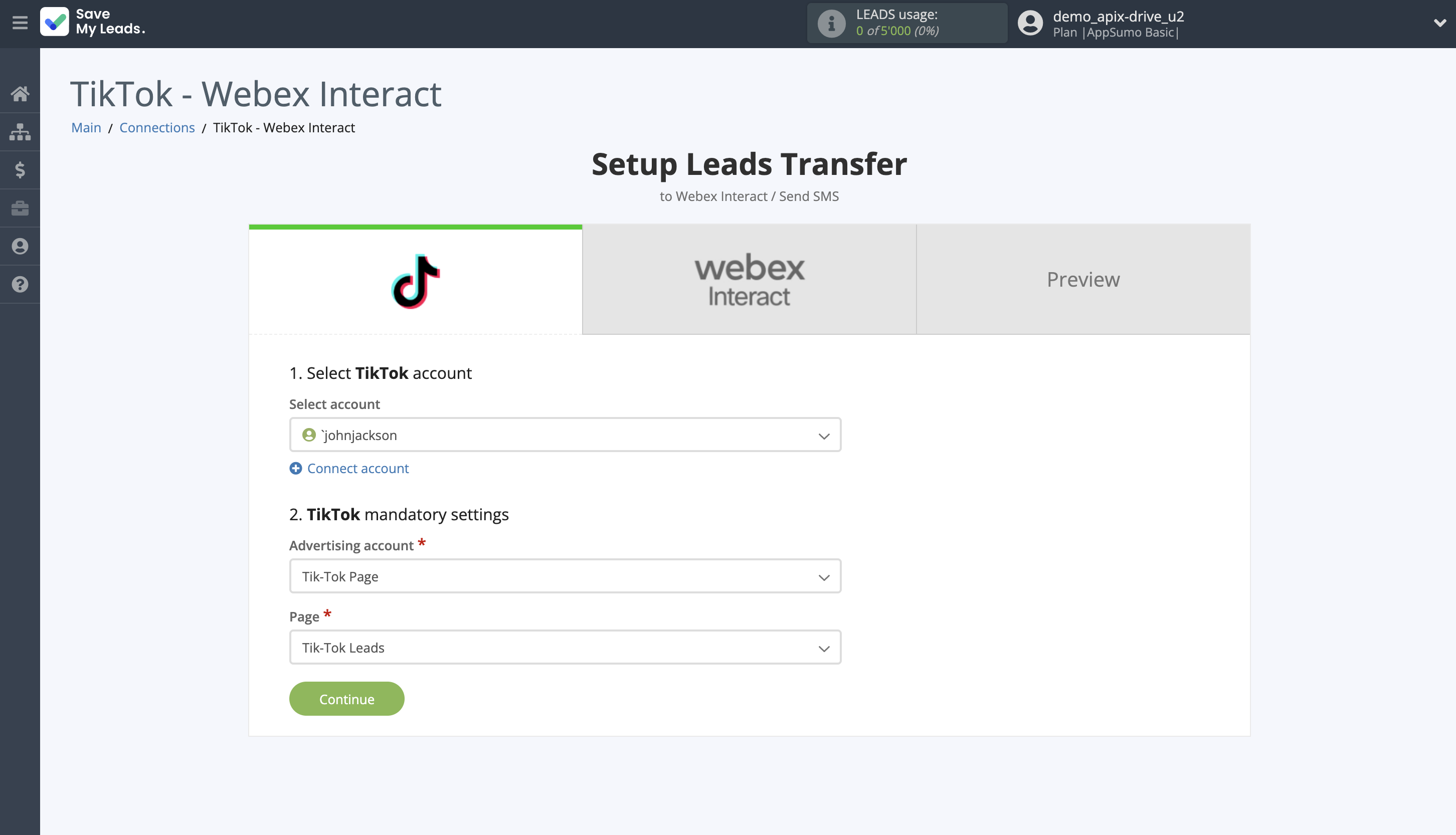 How to Connect TikTok with Webex Interact | Data Source account selection How to Connect TikTok with Webex Interact | Data Source account selection