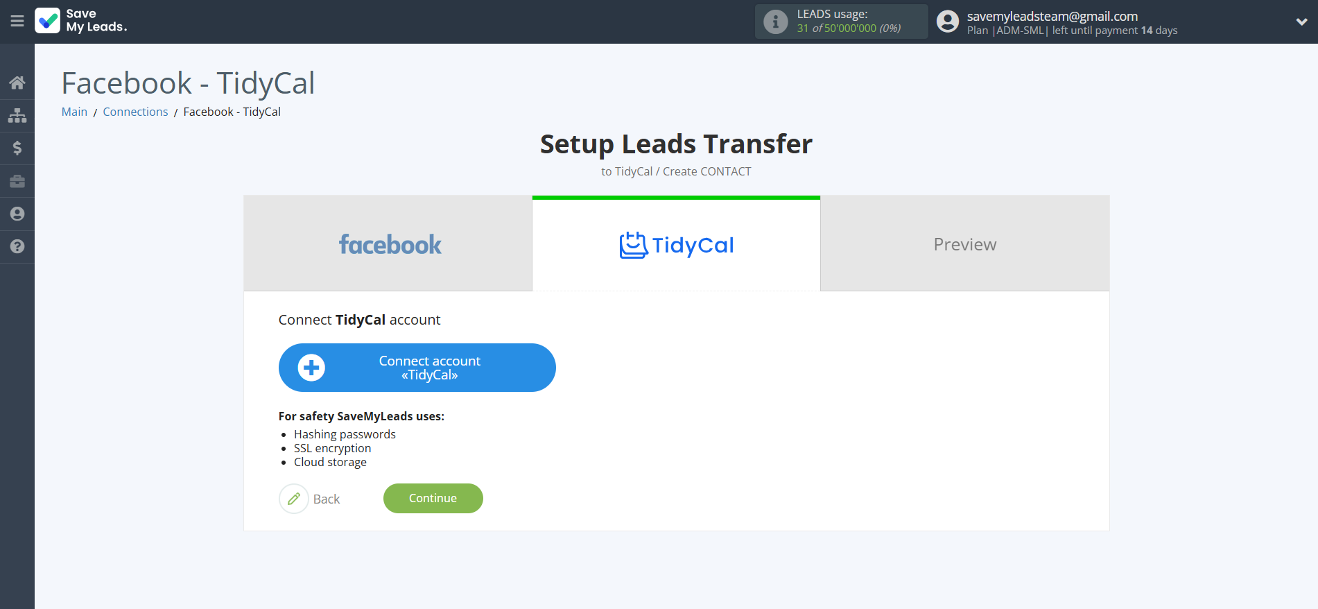 How to Connect Facebook with TidyCal Create Contacts | Data Destination account connection