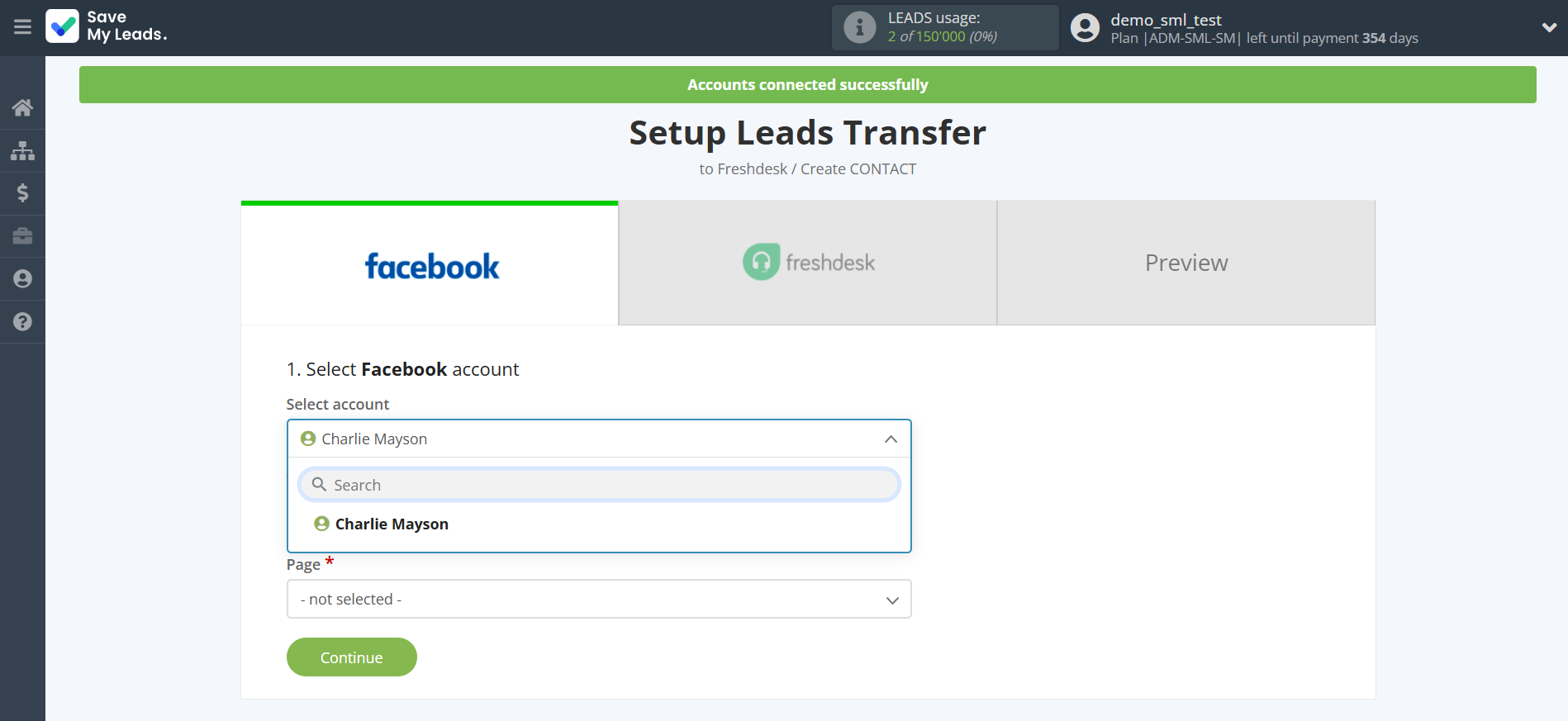 How to Connect Facebook with Freshdesk Create Contacts | Data Source account selection