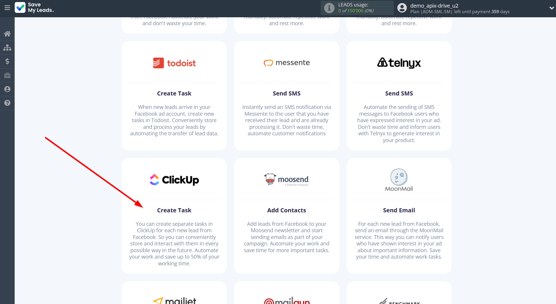 How to Connect Facebook with ClickUp | Data Destination system selection How to Connect Facebook with ClickUp | Data Destination system selection