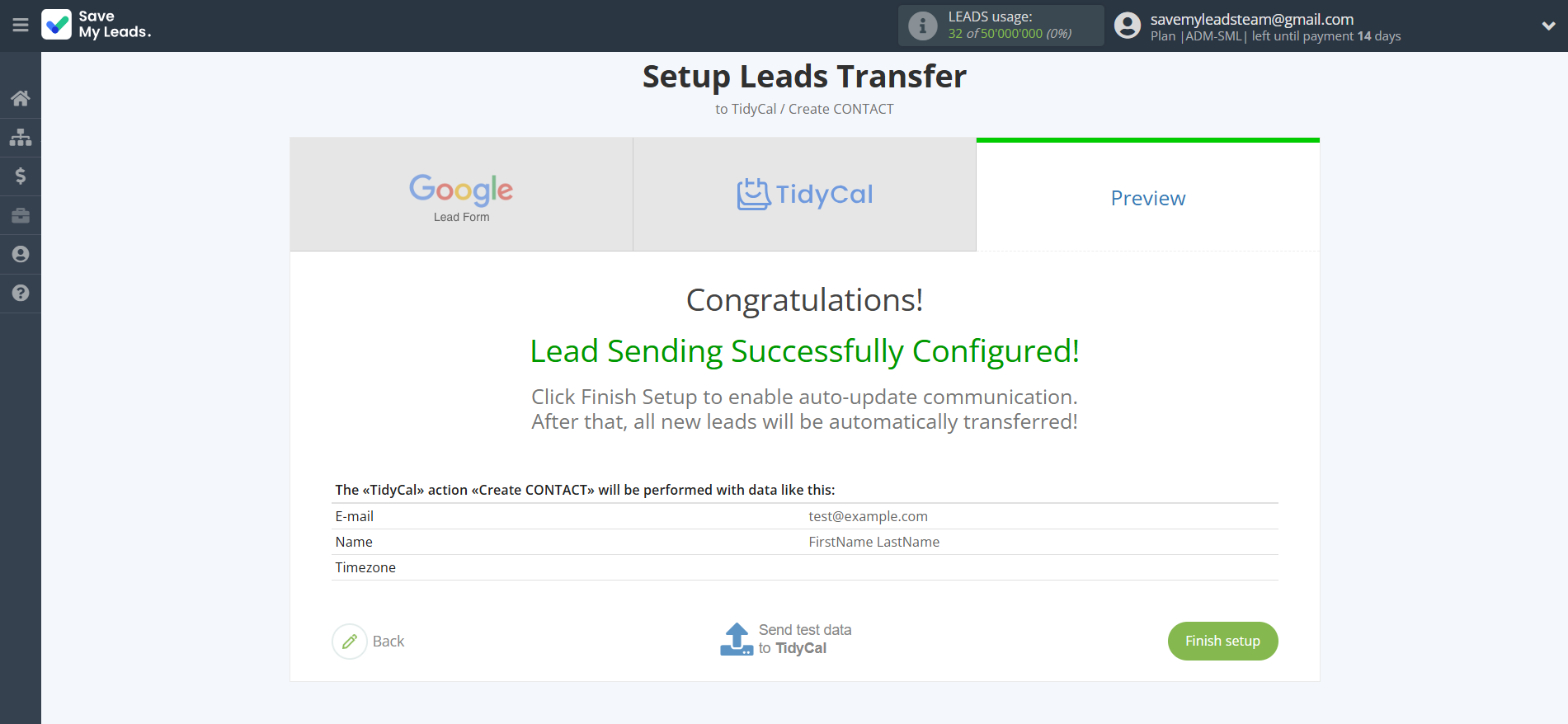 How to Connect Google Lead Form with TidyCal Create Contacts | Test data