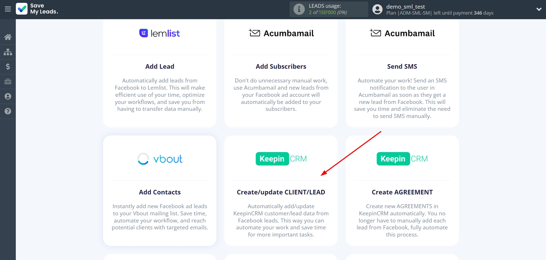 How to Connect Facebook with KeepinCRM Create/update Client/Lead | Data Destination system selection How to Connect Facebook with KeepinCRM Create/update Client/Lead | Data Destination system selection