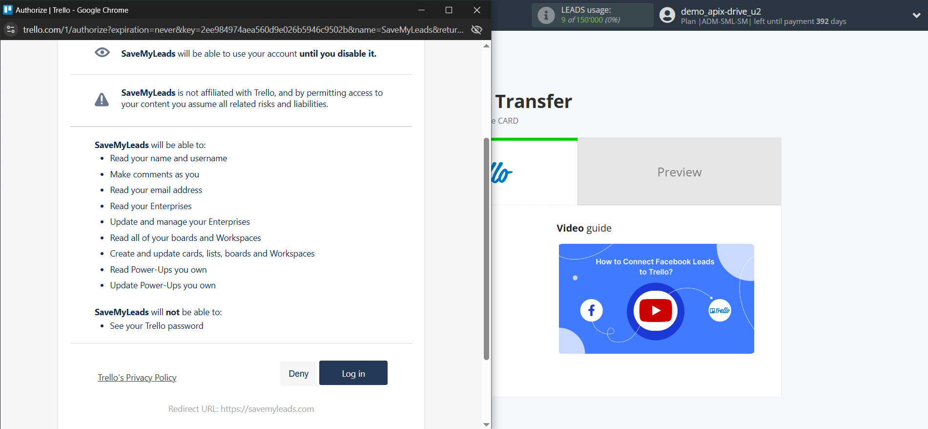 How to Connect Facebook with Trello | Data Destination account connection