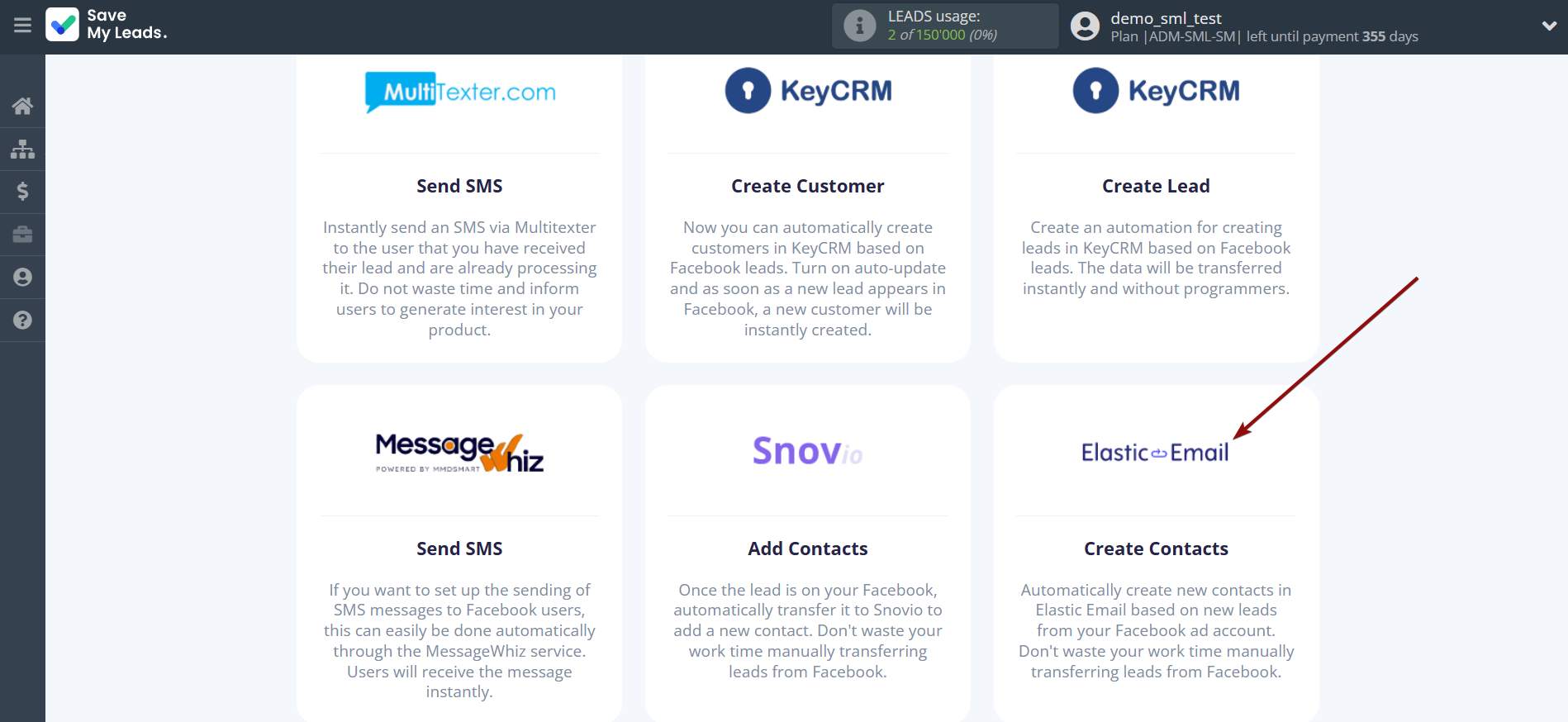 How to Connect Facebook with Elastic Email Create Contacts | Data Destination system selection How to Connect Facebook with Elastic Email Create Contacts | Data Destination system selection