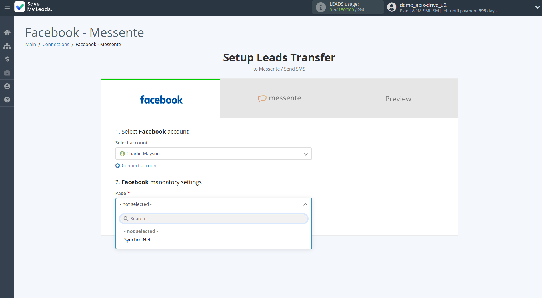 How to Connect Facebook with Messente | Data Source account connection