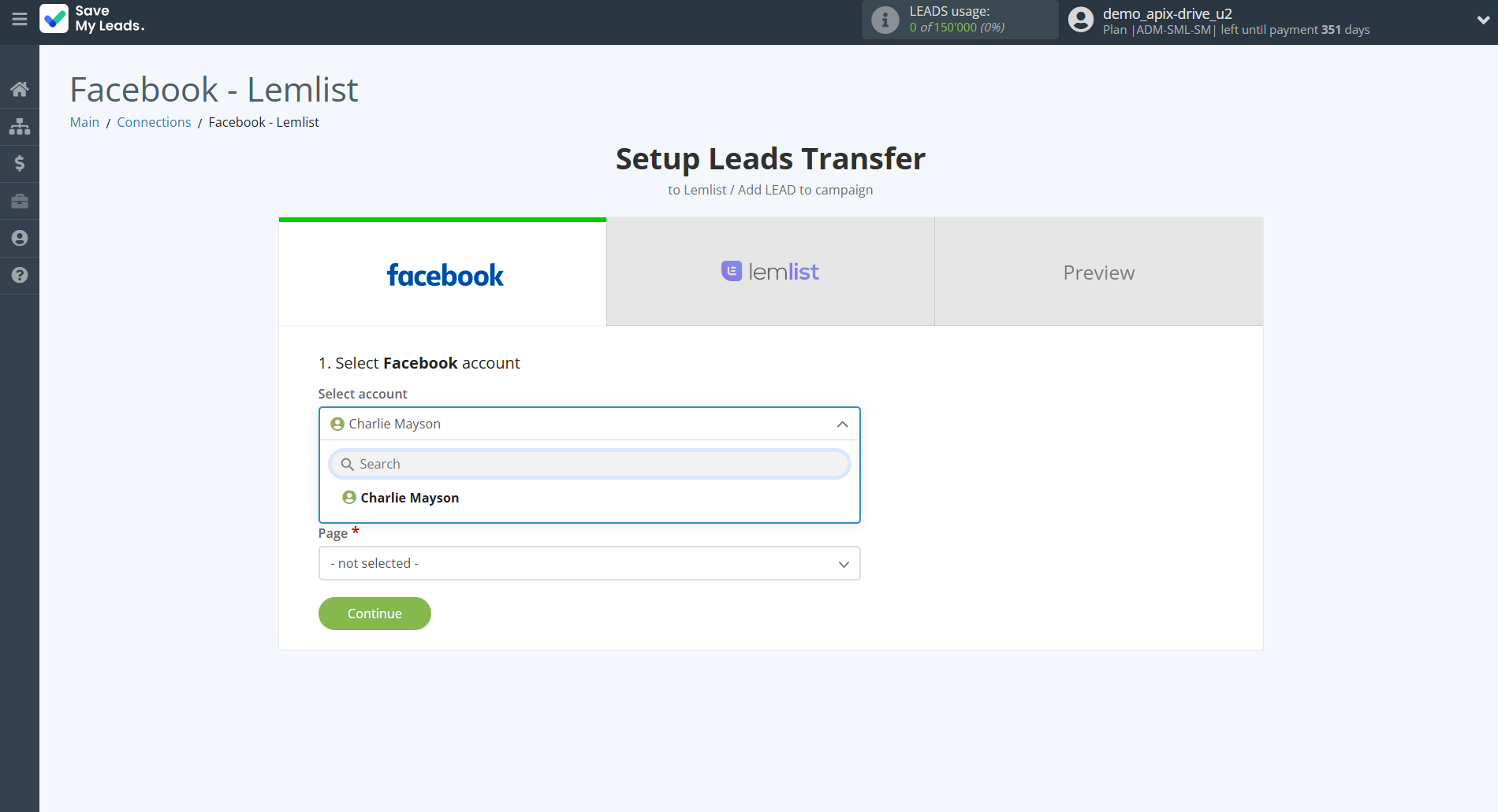 How to Connect Facebook with Lemlist | Data Source account selection How to Connect Facebook with Lemlist | Data Source account selection