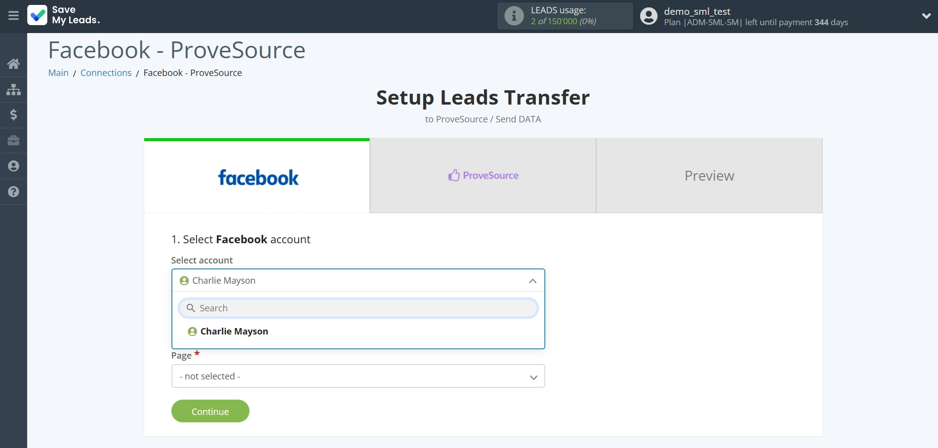How to Connect Facebook with ProveSource | Data Source account selection