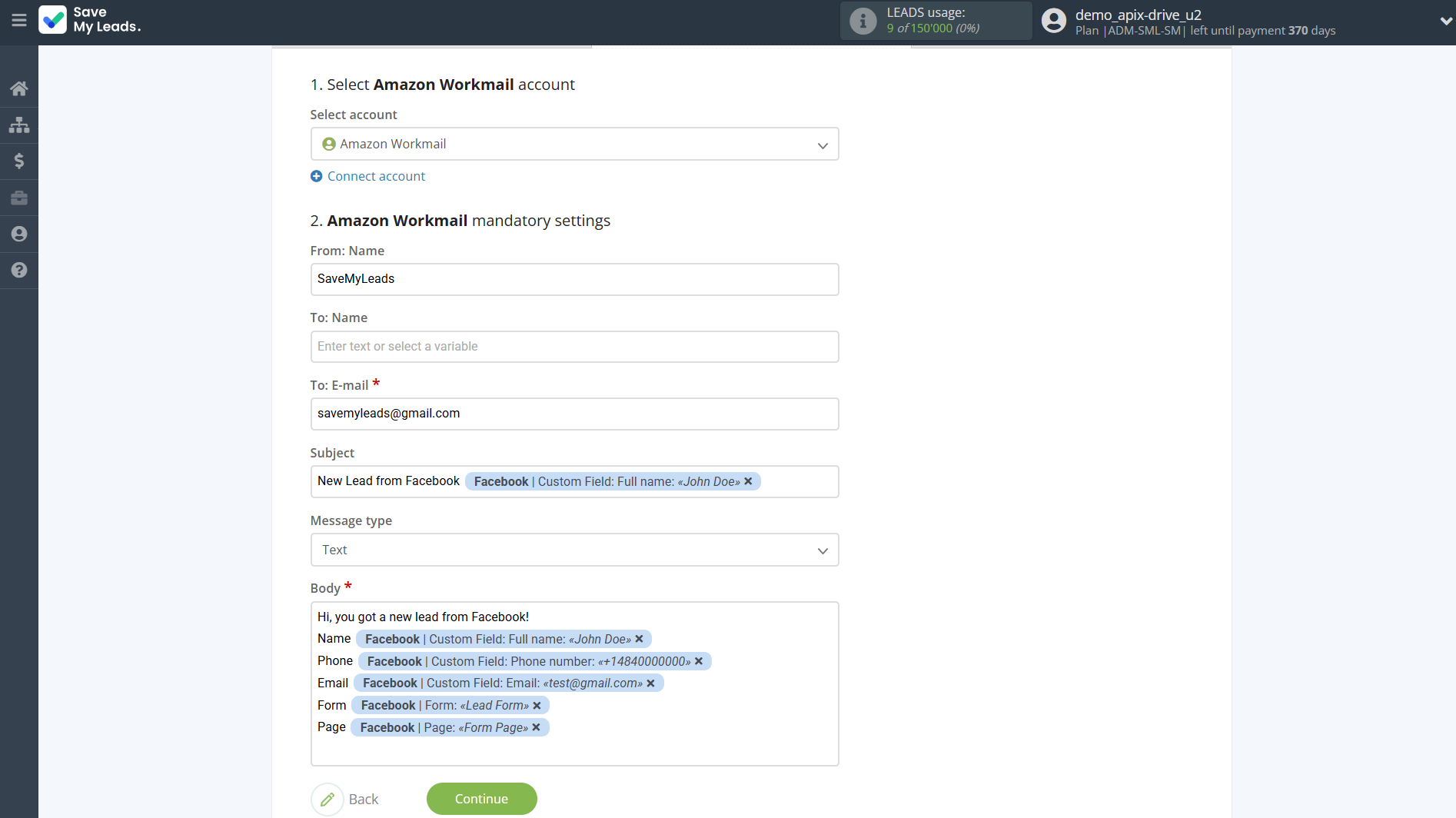How to Connect Facebook with Amazon Workmail | Assigning fields