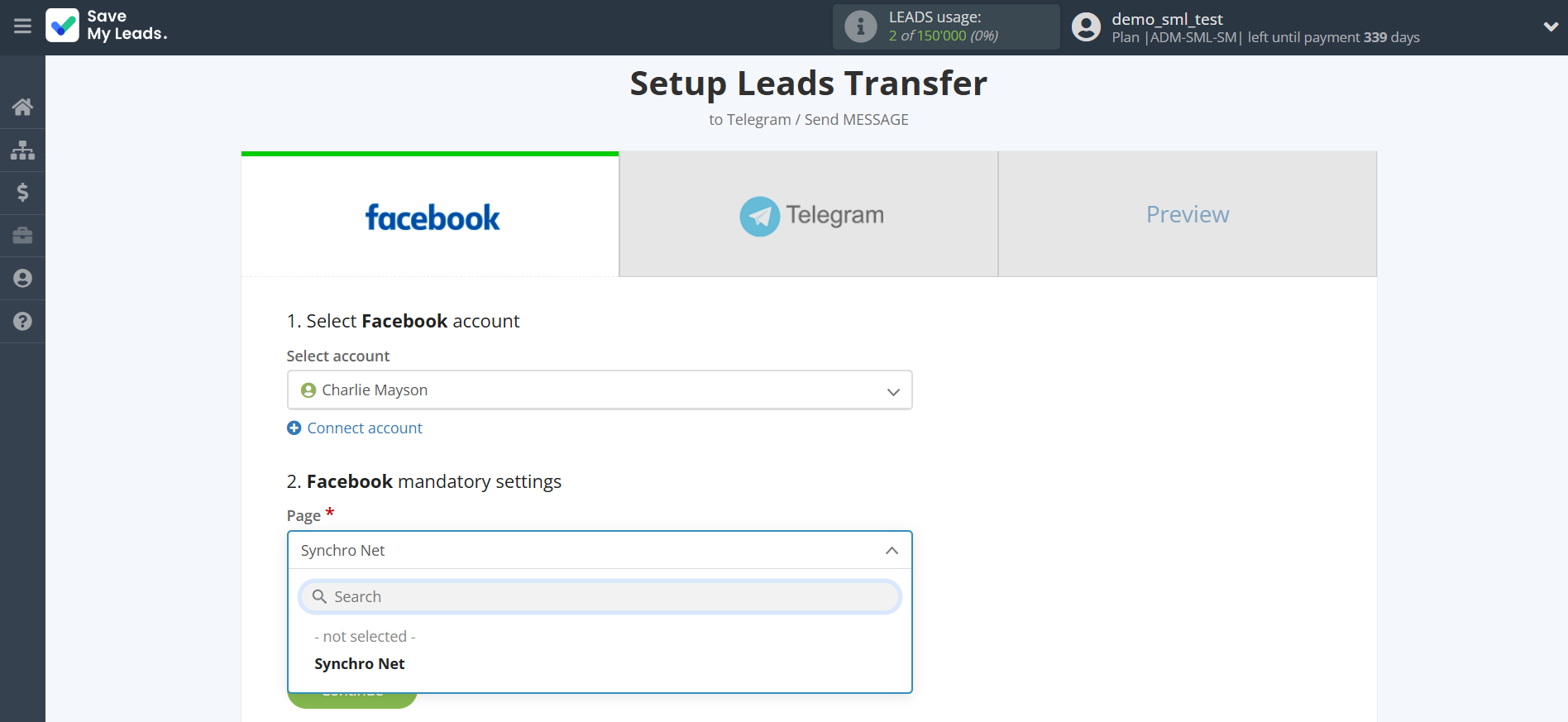 How to Connect Facebook with Telegram | Data Source account connection