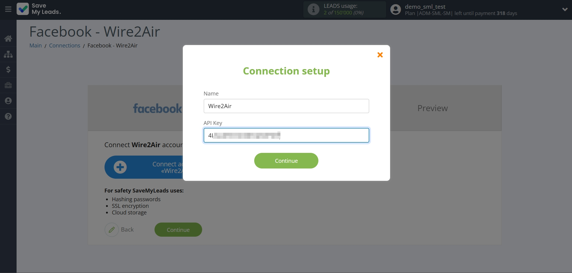 How to Connect Facebook with Wire2Air | Data Destination account connection