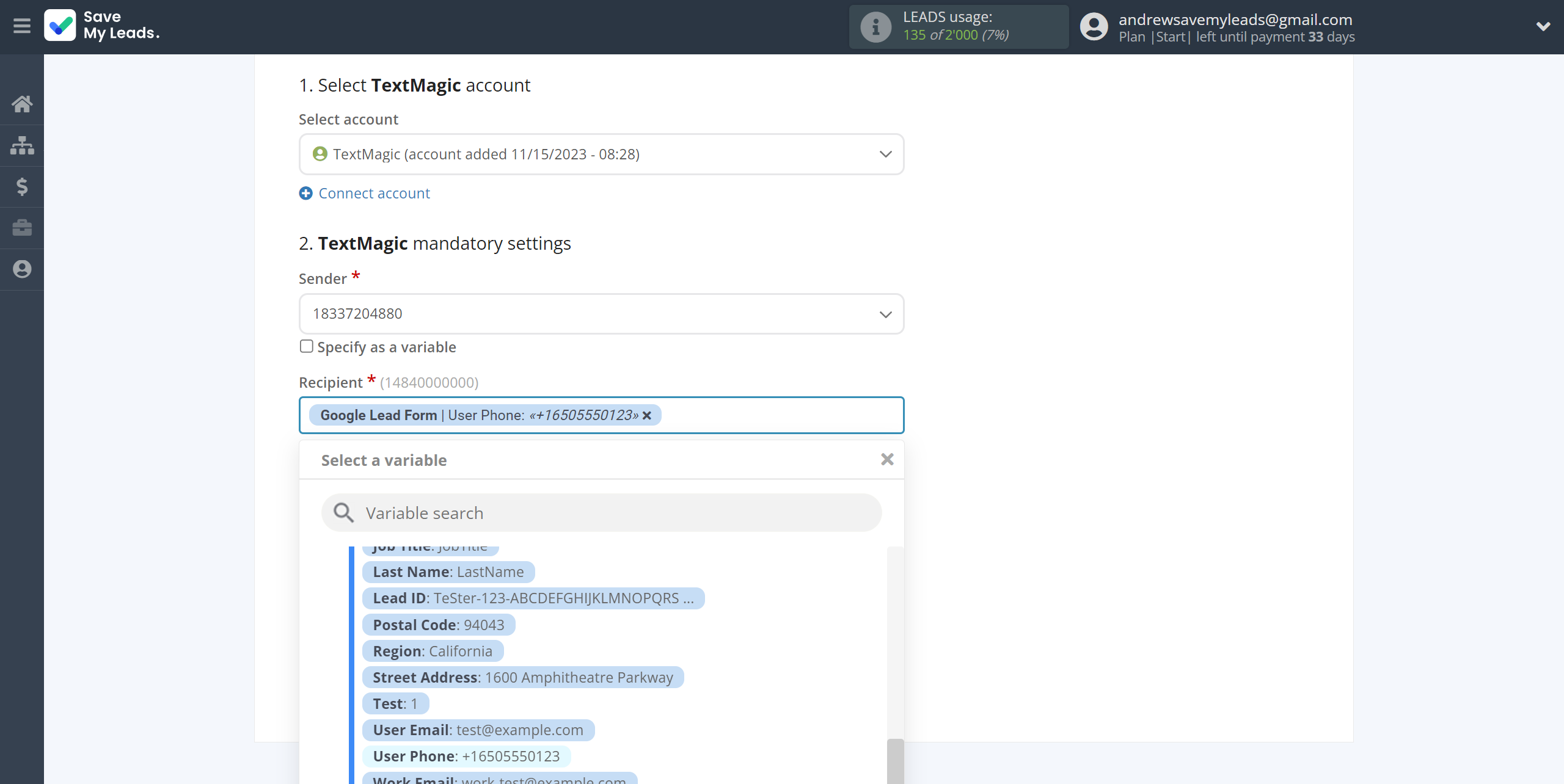 How to Connect Google Lead Form with TextMagic | Assigning fields