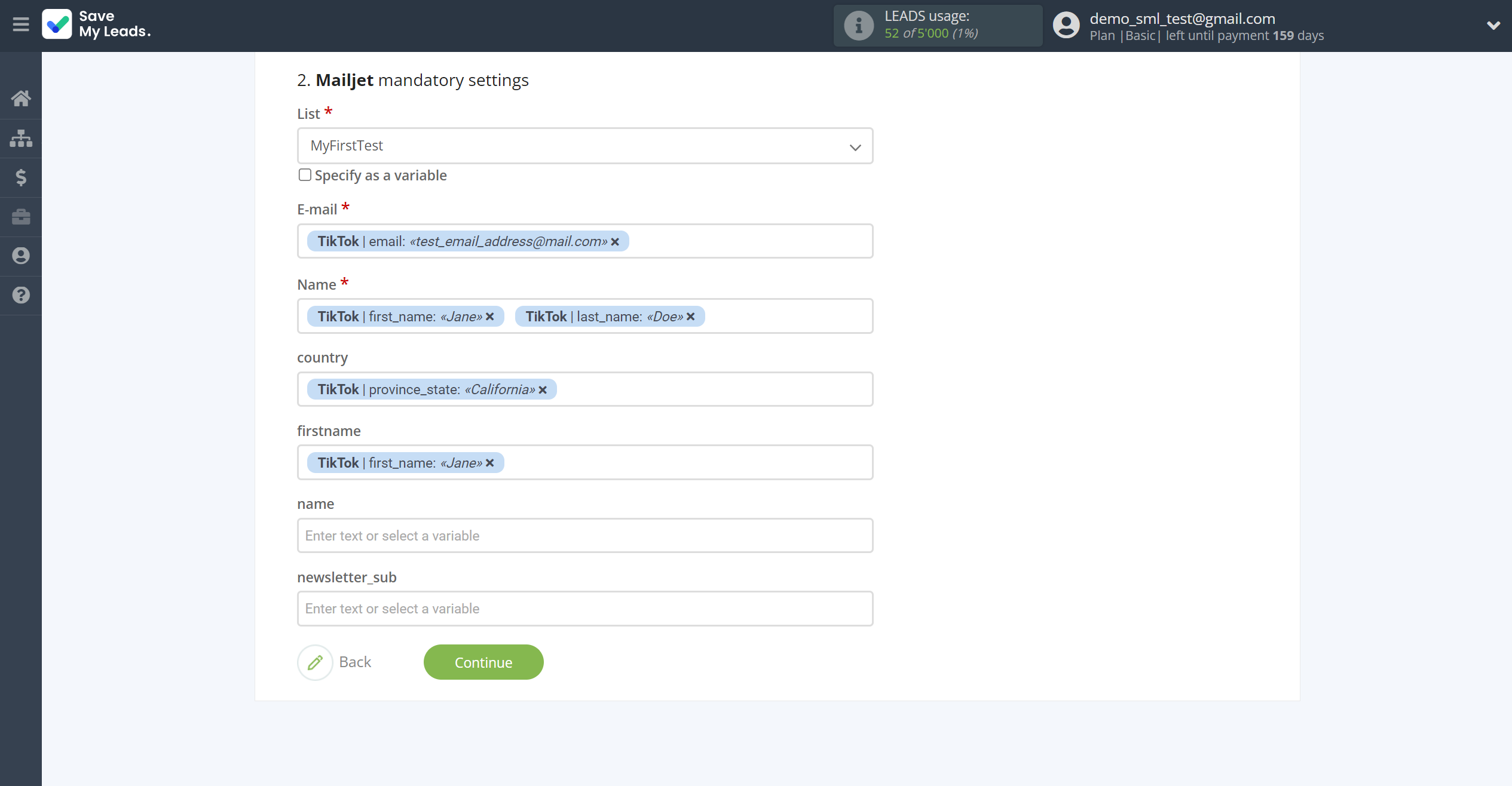 How to Connect TikTok with Mailjet | Assigning fields How to Connect TikTok with Mailjet | Assigning fields