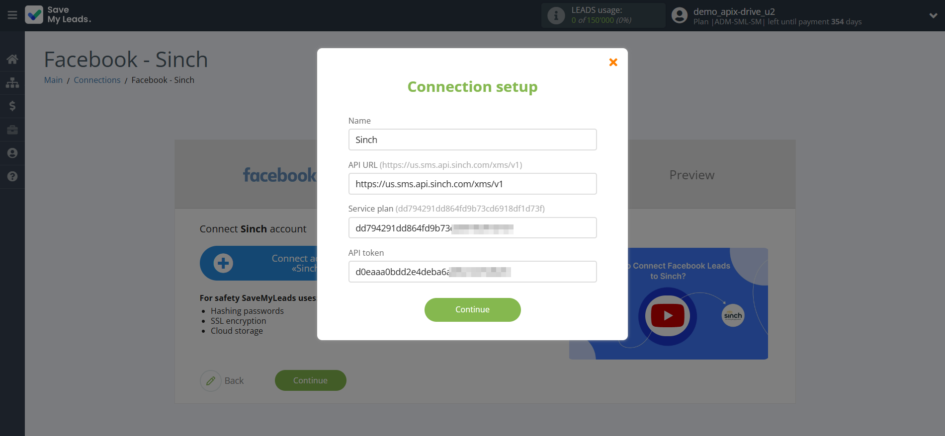 How to Connect Facebook with Sinch | Data Destination account connection