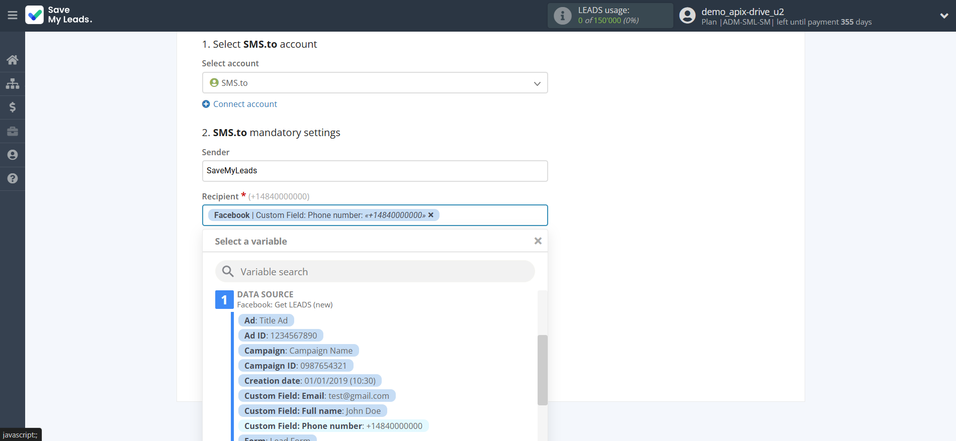 How to Connect Facebook with SMS.to | Assigning fields How to Connect Facebook with SMS.to | Assigning fields