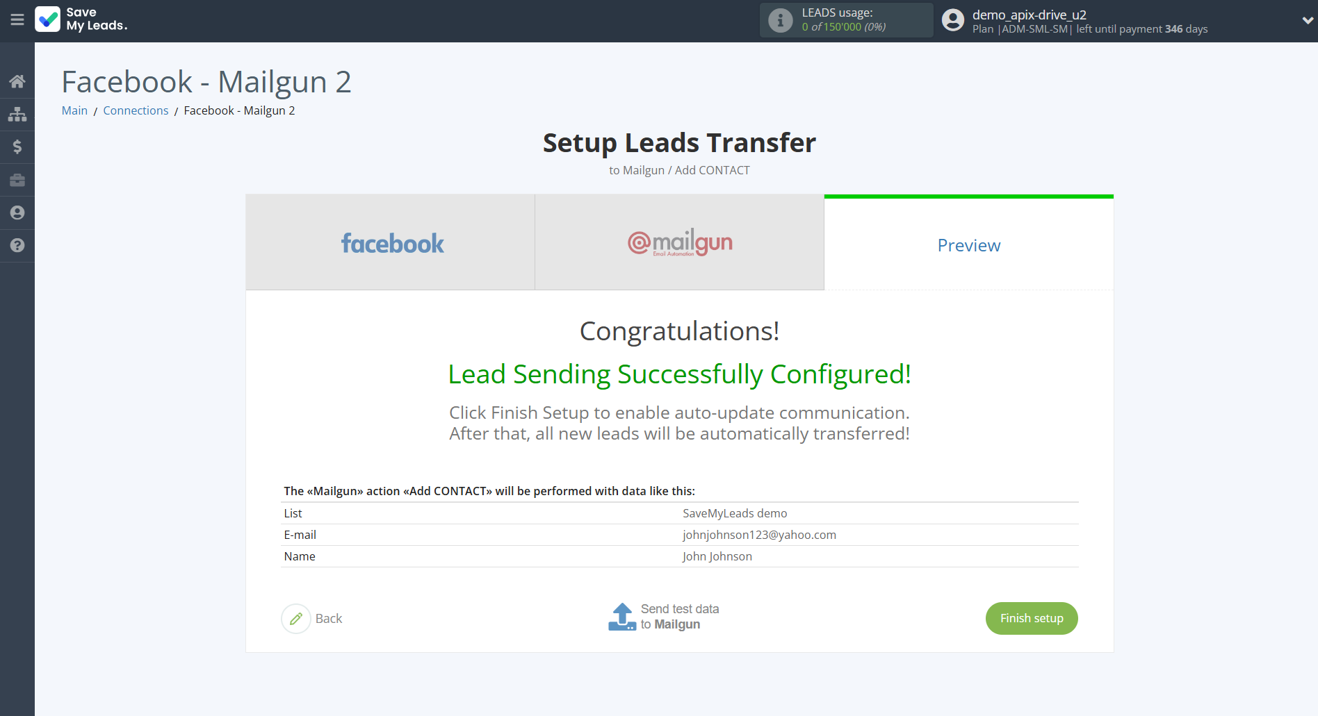 How to Connect Facebook with Mailgun | Test data How to Connect Facebook with Mailgun | Test data