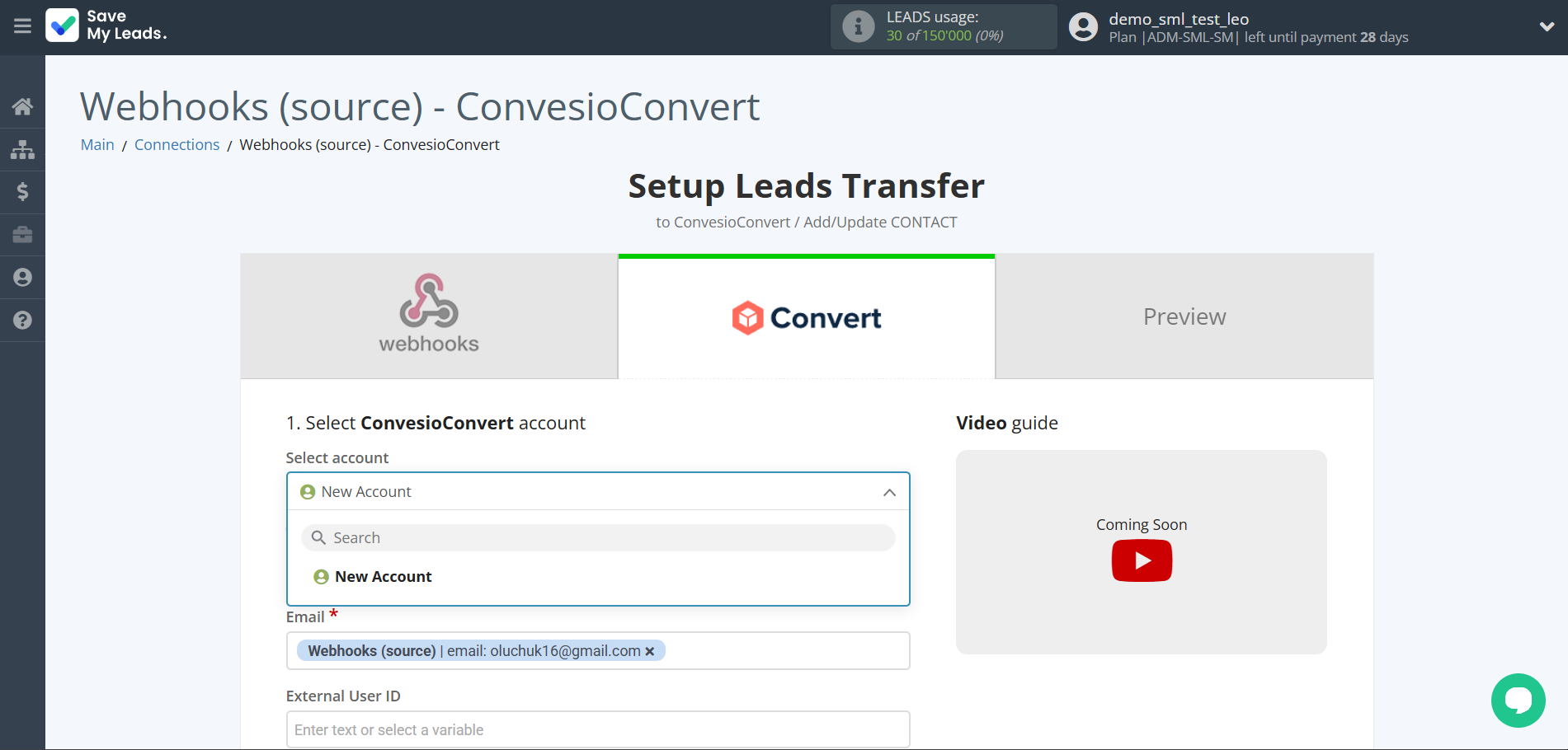 How to Connect Webhooks with ConvesioConvert | Data Destination account selection How to Connect Webhooks with ConvesioConvert | Data Destination account selection