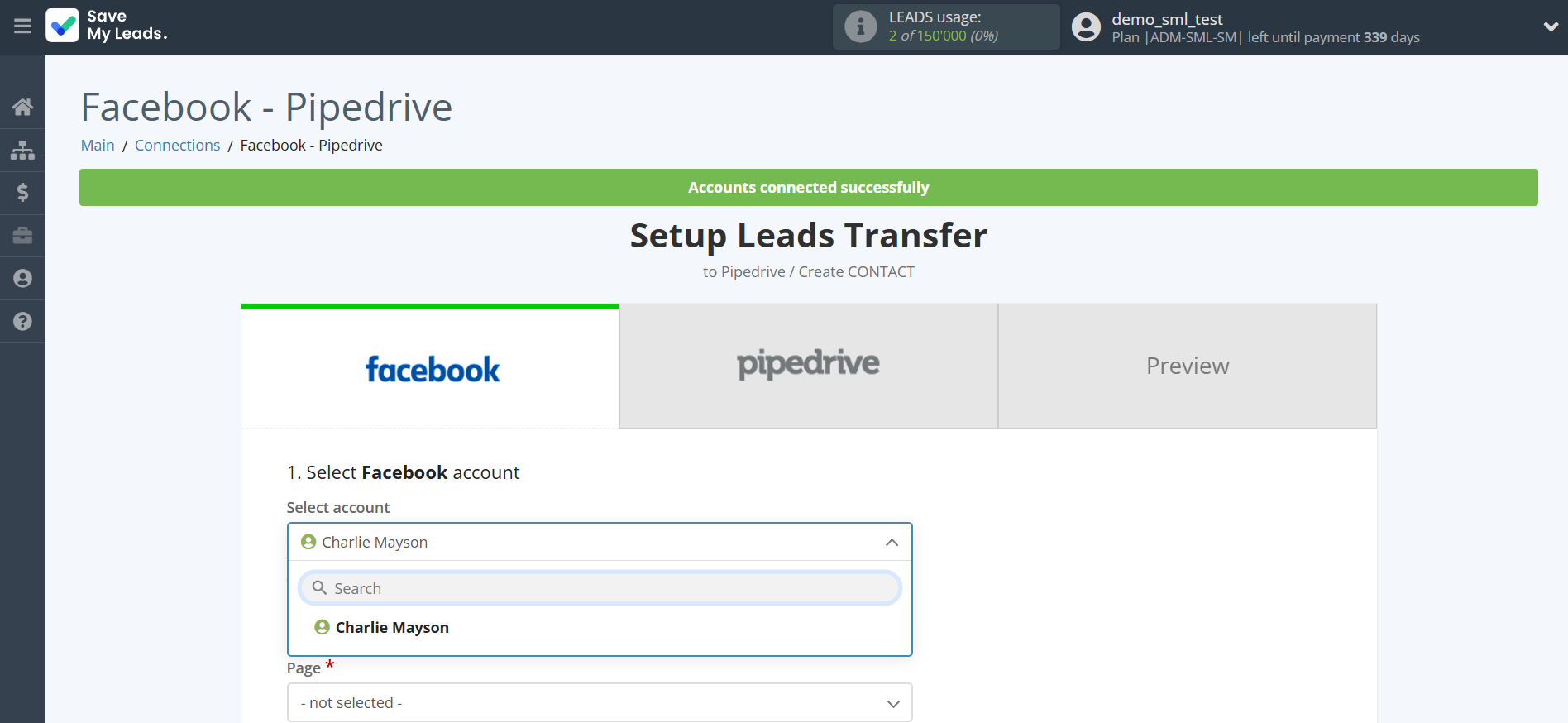How to Connect Facebook with Pipedrive Create Contacts | Data Source account connection