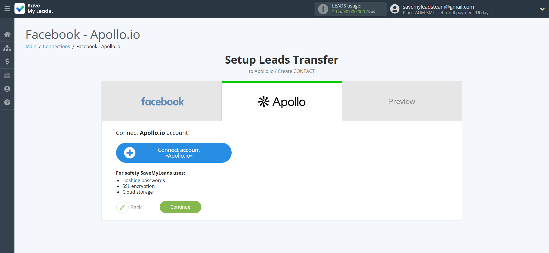 How to Connect Facebook with Apollo.io Create Contacts | Data Destination account connection
