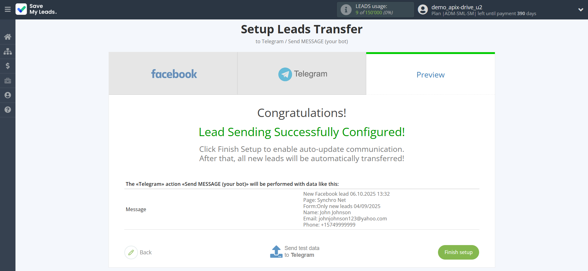 How to Connect Facebook with Telegram (your bot) | Test data
