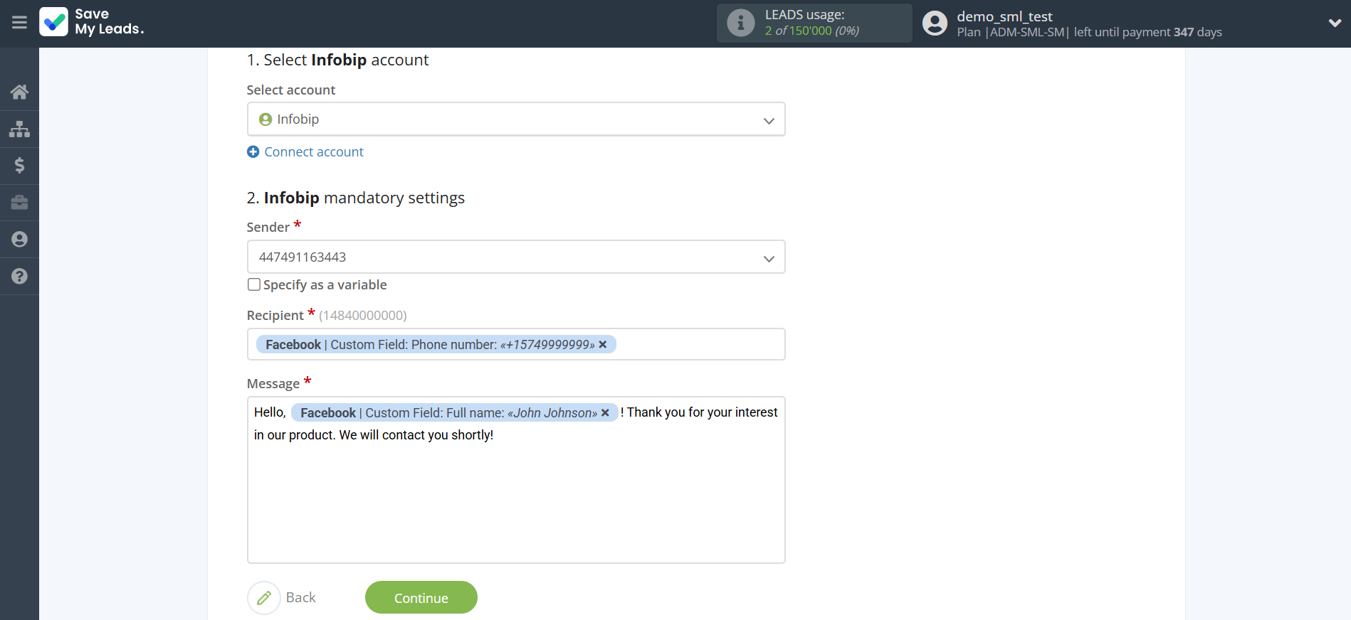 How to Connect Facebook with Infobip | Assigning fields