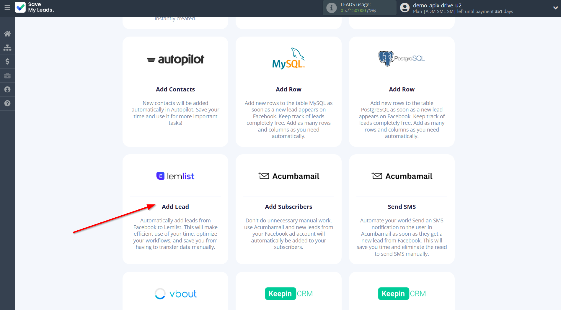 How to Connect Facebook with Lemlist | Data Destination system selection How to Connect Facebook with Lemlist | Data Destination system selection