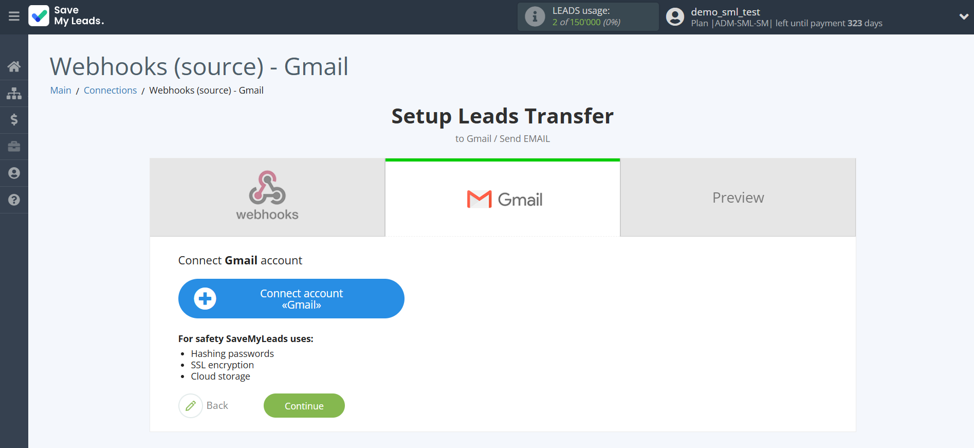 How to Connect Webhooks with Gmail | Data Destination account connection