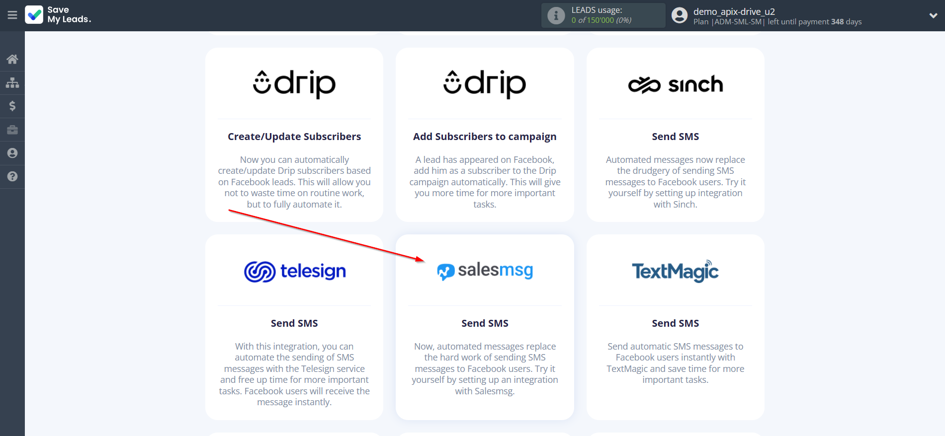 How to Connect Facebook with Salesmsg | Data Destination system selection How to Connect Facebook with Salesmsg | Data Destination system selection
