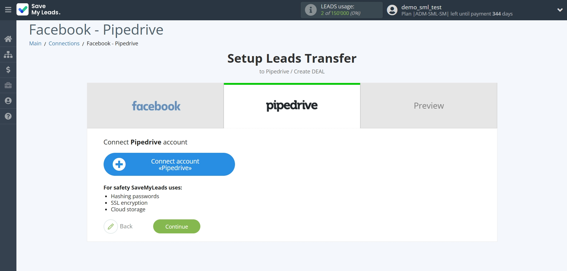 How to Connect Facebook with Pipedrive Create Deal | Data Destination account connection