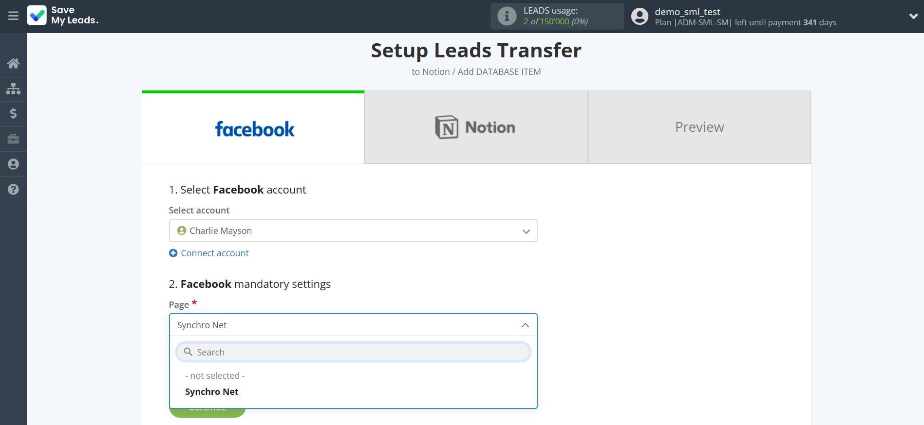 How to Connect Facebook with Notion | Data Source account connection