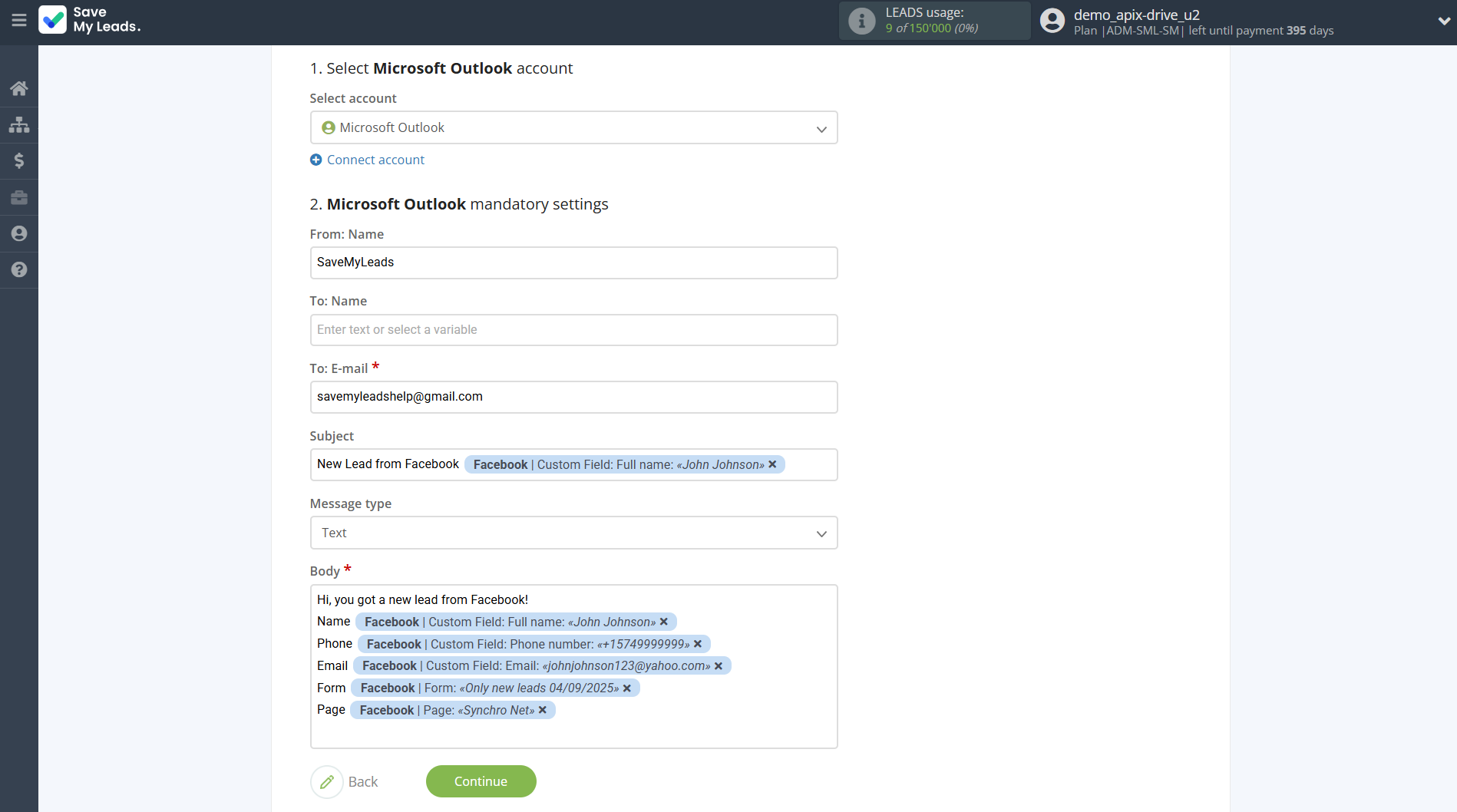 How to Connect Facebook with Microsoft Outlook | Assigning fields