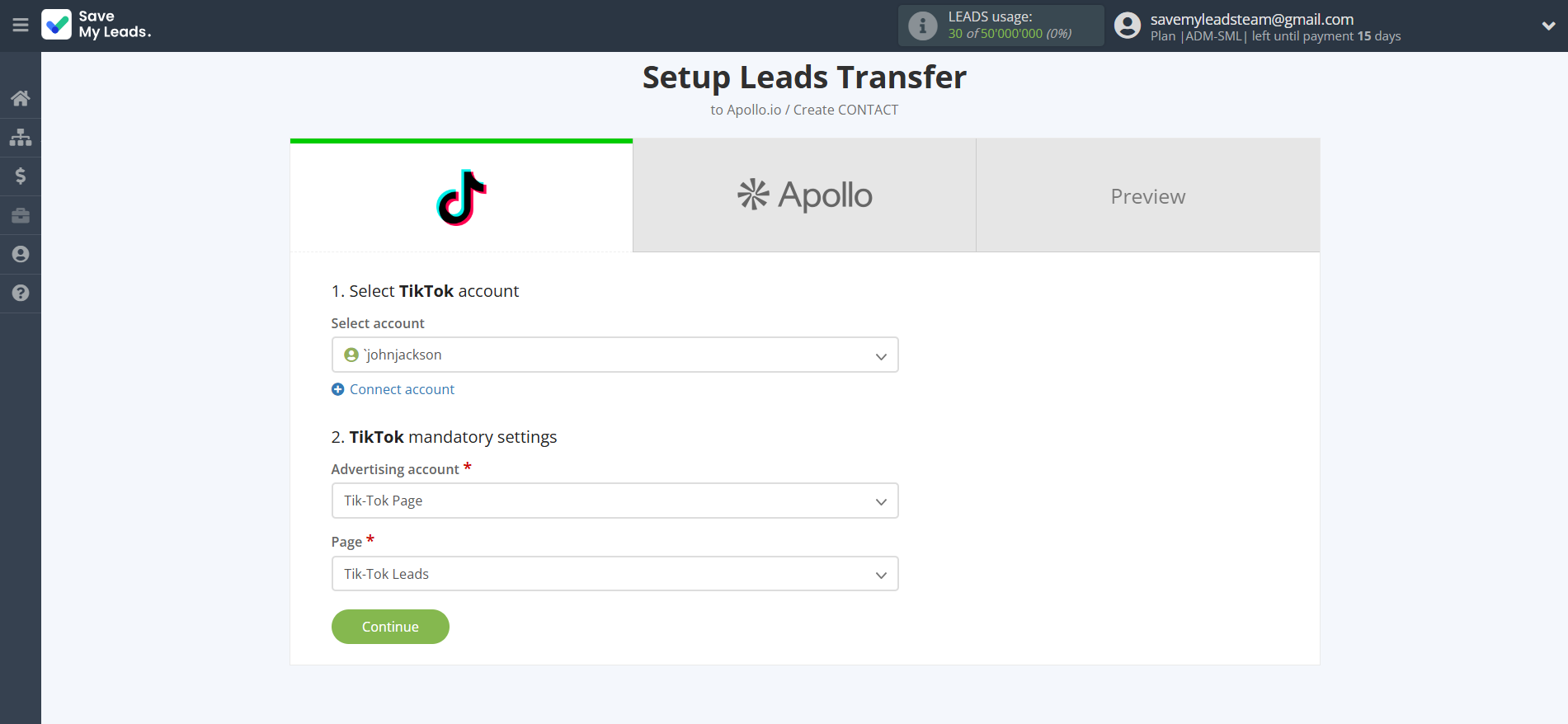 How to Connect TikTok with Apollo.io Create Contacts | Data Source account connection
