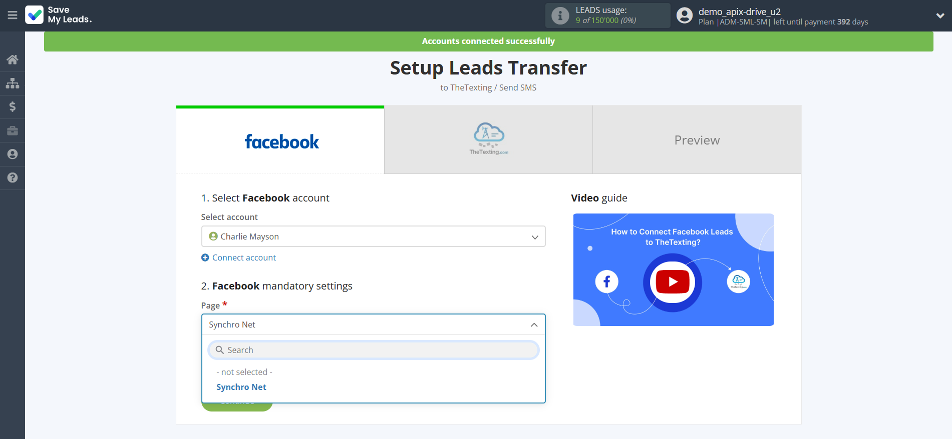 How to Connect Facebook with TheTexting | Data Source account connection