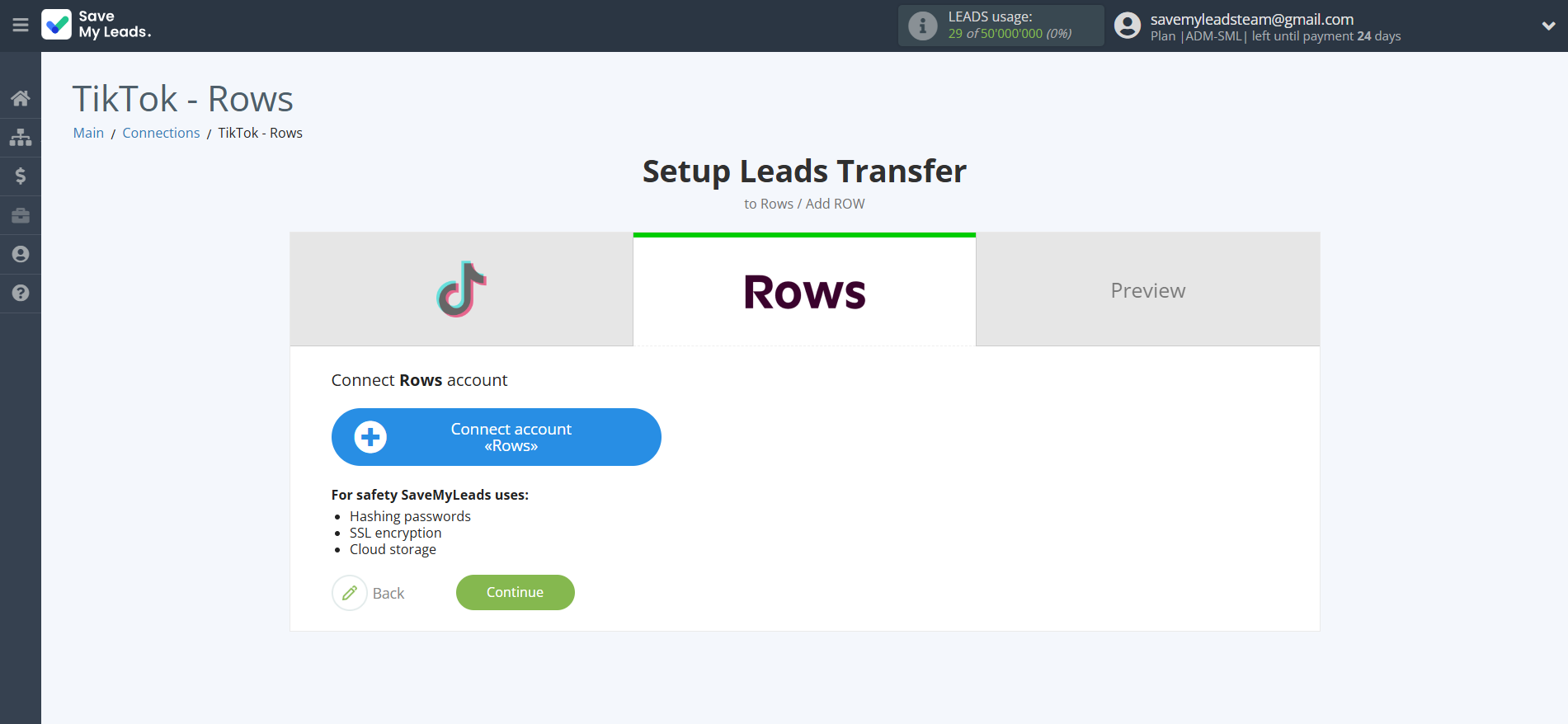How to Connect TikTok with Rows Add Row | Data Destination account connection