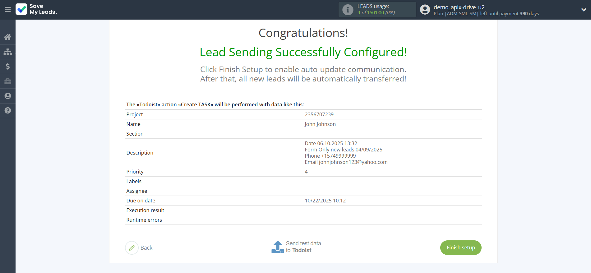 How to Connect Facebook with Todoist | Test data
