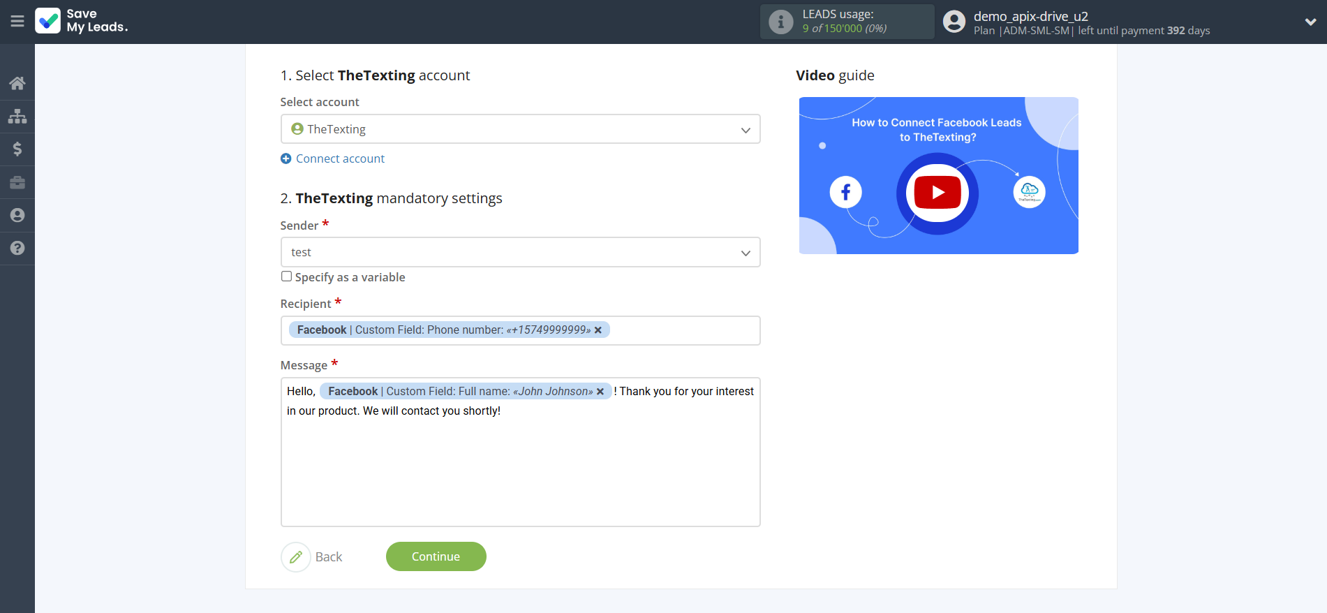 How to Connect Facebook with TheTexting | Assigning fields