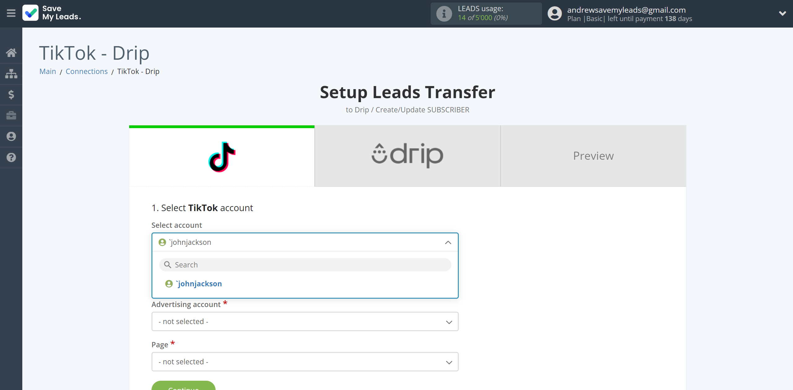 How to Connect TikTok with Drip Create/Update Subscribers | Data Source account selection How to Connect TikTok with Drip Create/Update Subscribers | Data Source account selection