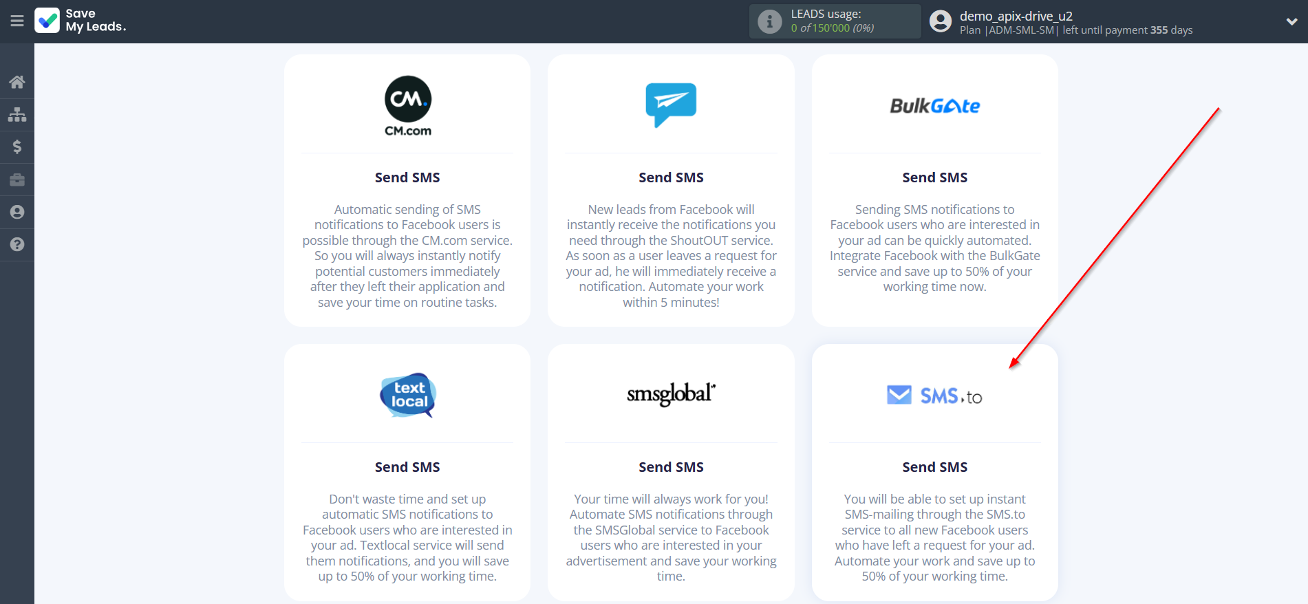 How to Connect Facebook with SMS.to | Data Destination system selection How to Connect Facebook with SMS.to | Data Destination system selection