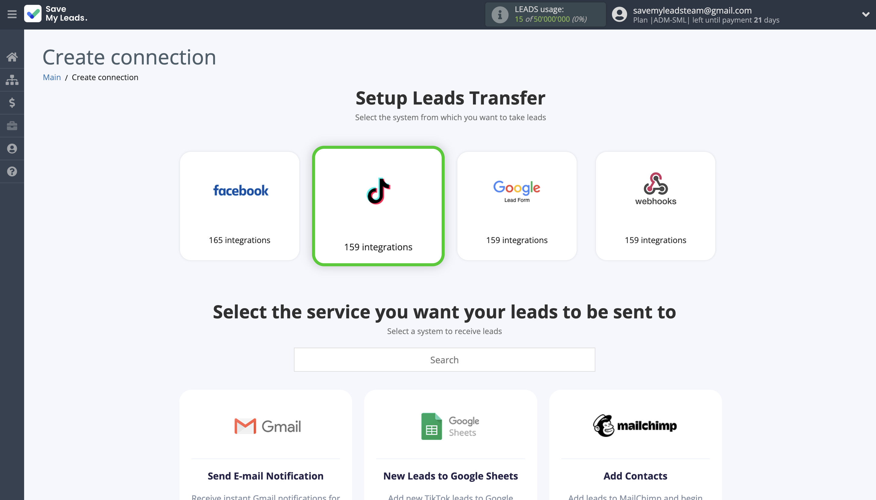 How to Connect TikTok with Omnisend Create Contact | Data Source system selection