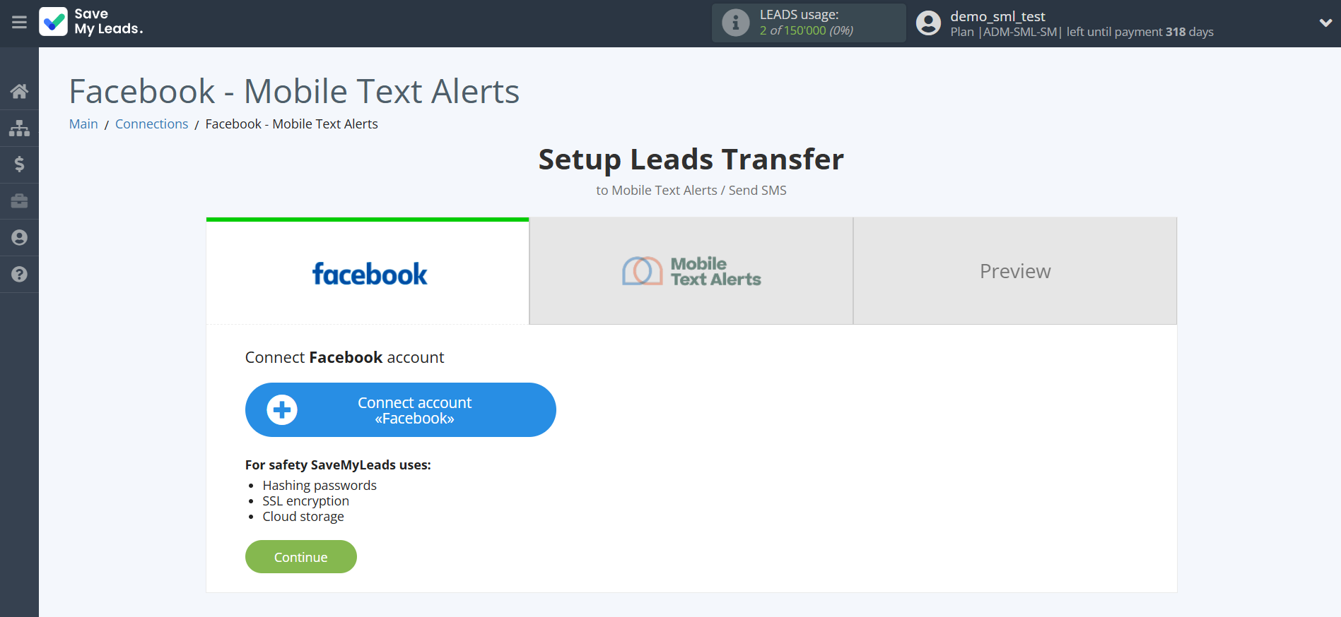 How to Connect Facebook with Mobile Text Alerts | Data Source account connection