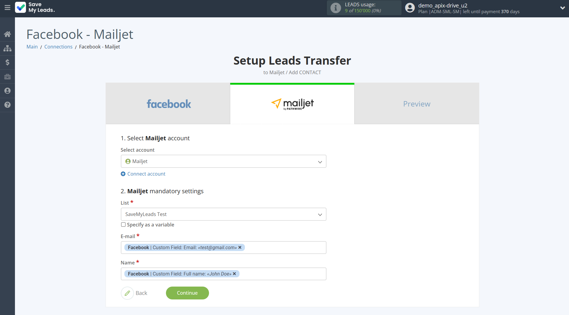 How to Connect Facebook with Mailjet | Assigning fields