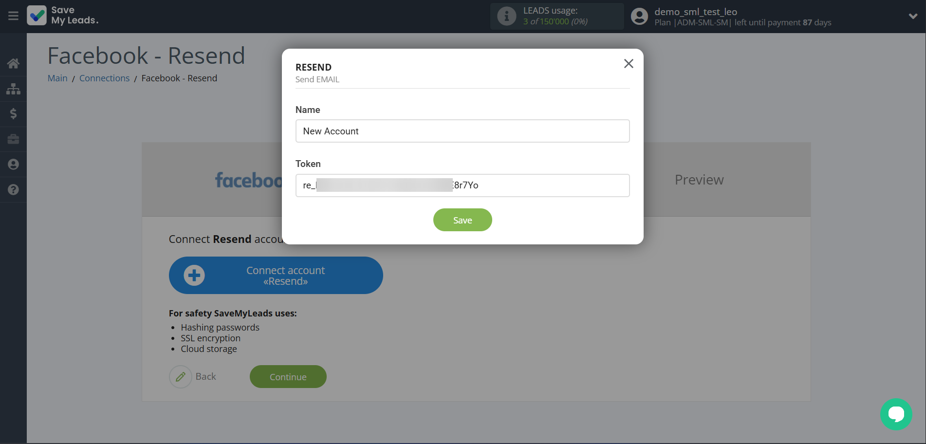 How to Connect Facebook with Resend | Data Destination account connection