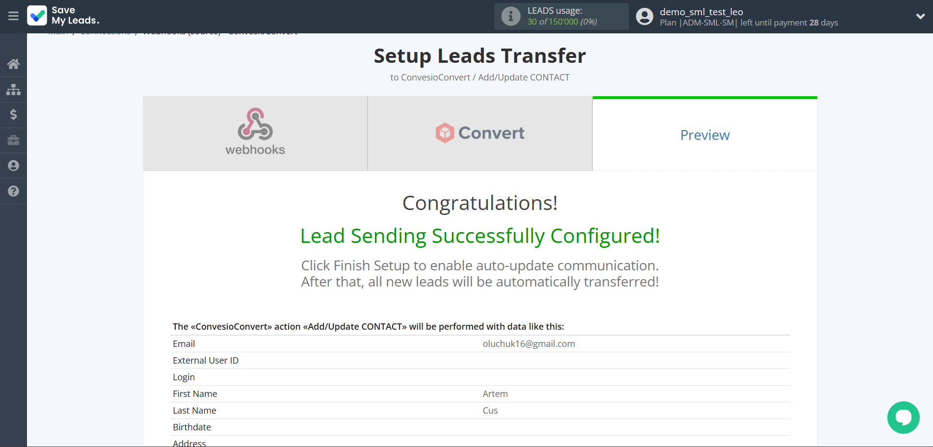 How to Connect Webhooks with ConvesioConvert | Test data How to Connect Webhooks with ConvesioConvert | Test data
