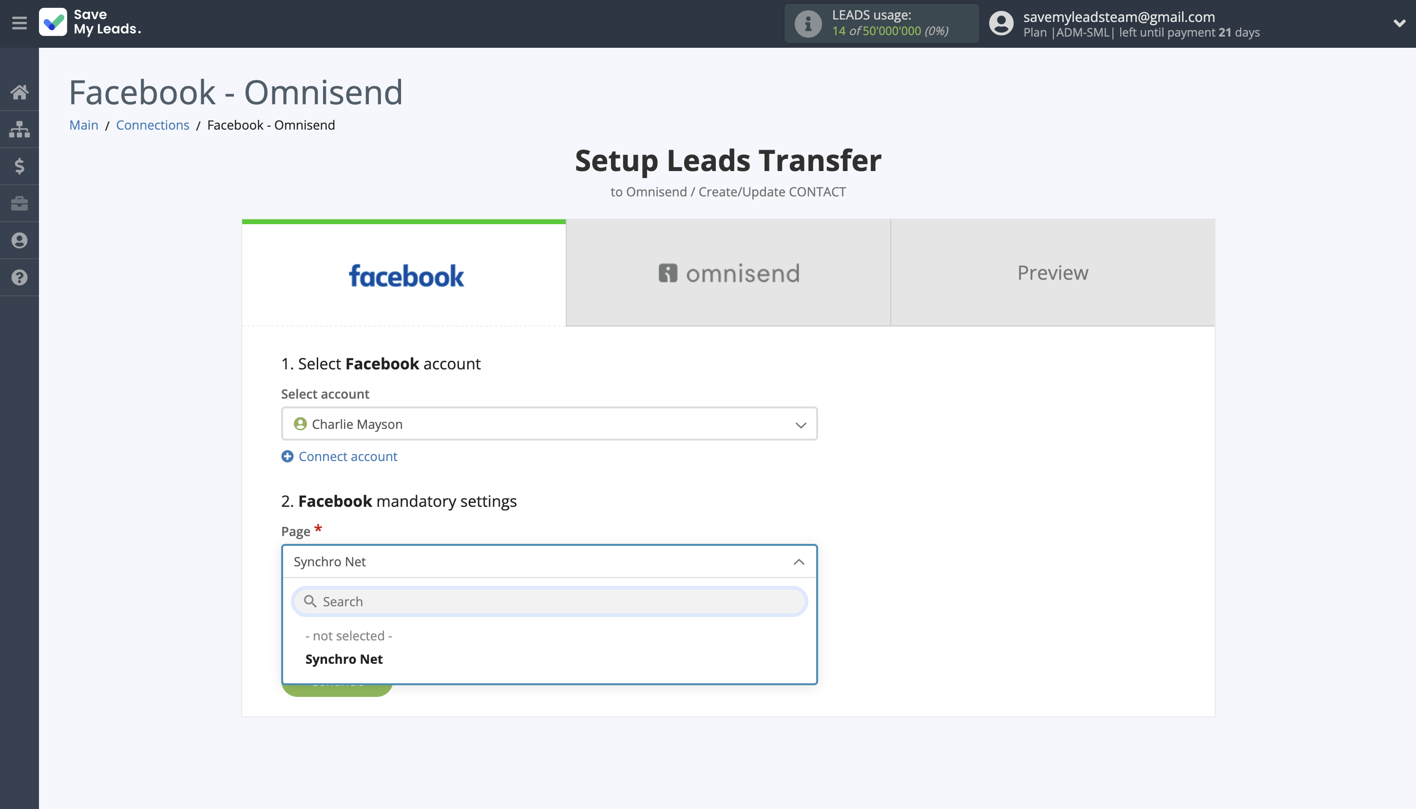How to Connect Facebook with Omnisend Create Contact | Data Source account connection