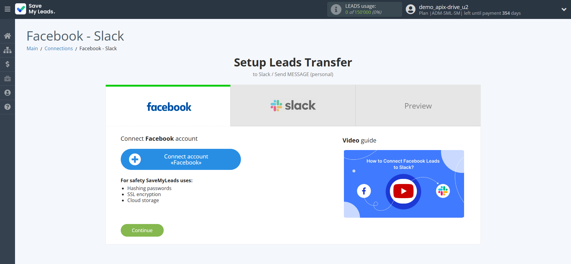 How to Connect Facebook with Slack Personal Notification | Data Source account connection