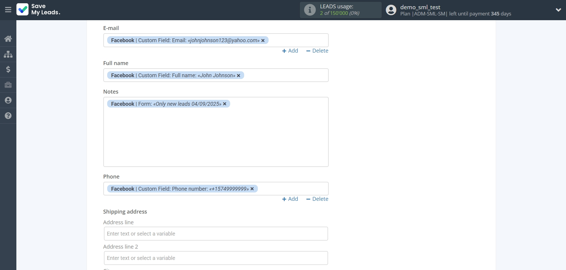 How to Connect Facebook with KeyCRM Create Customer | Assigning fields