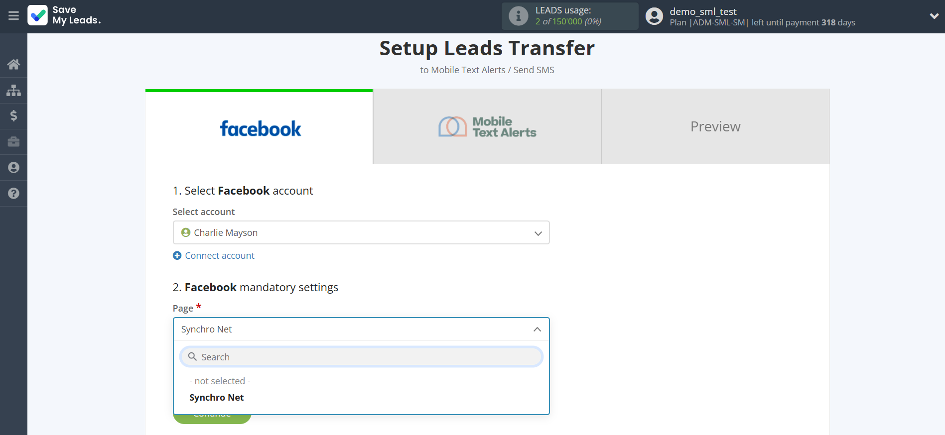 How to Connect Facebook with Mobile Text Alerts | Data Source account connection