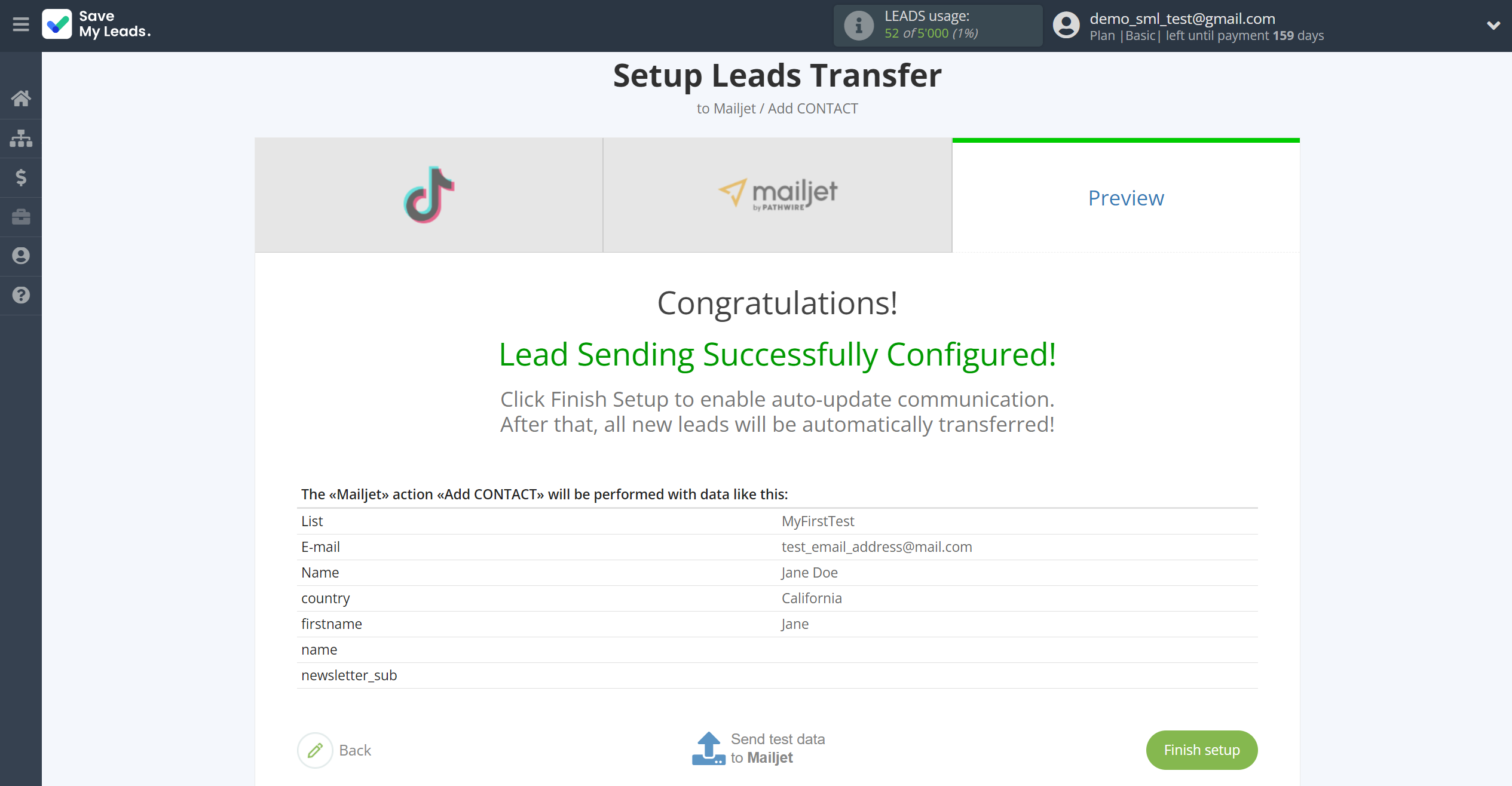 How to Connect TikTok with Mailjet | Test data How to Connect TikTok with Mailjet | Test data