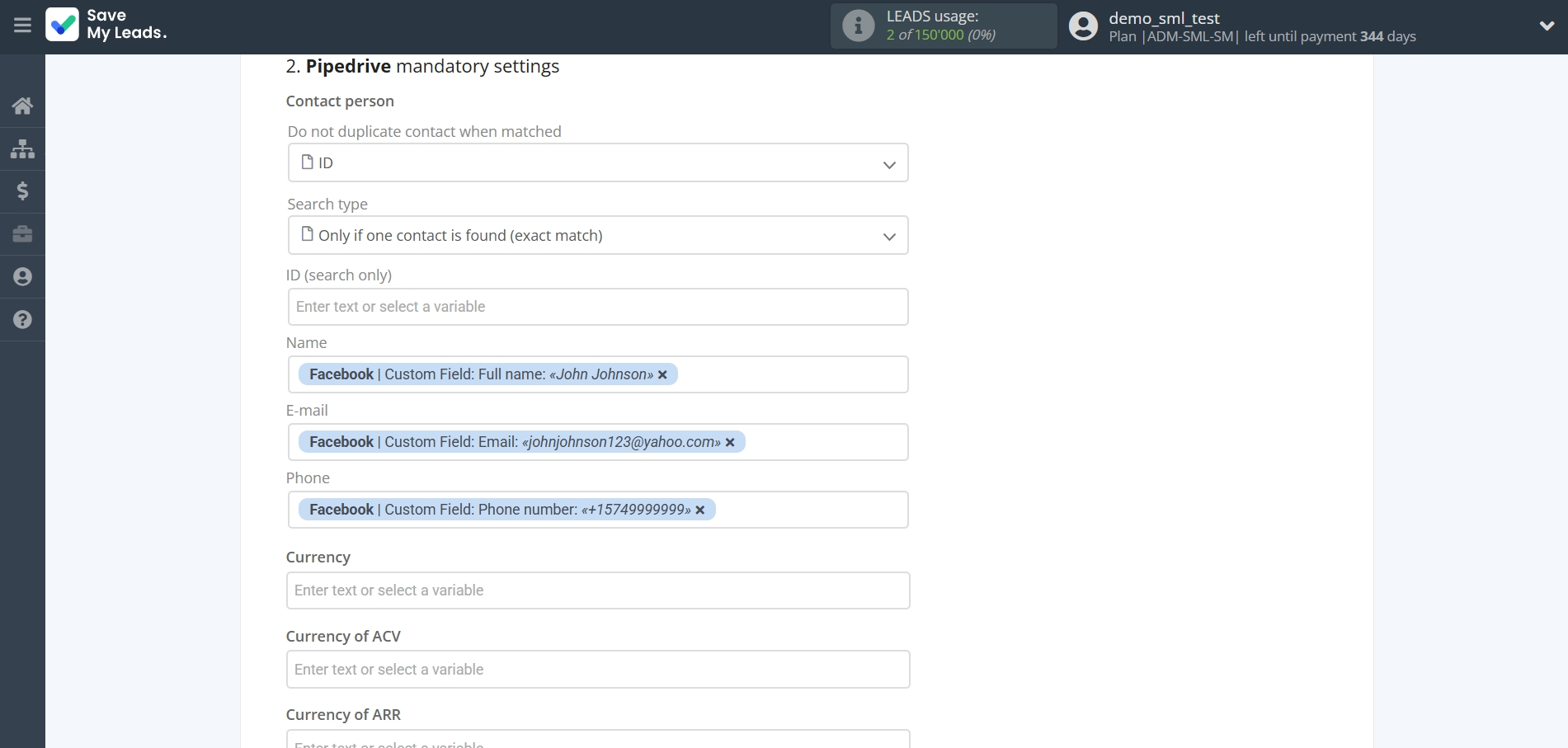 How to Connect Facebook with Pipedrive Create Deal | Assigning fields